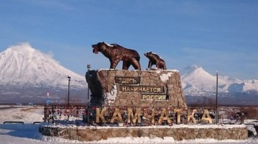 棕熊與鮭魚雕像