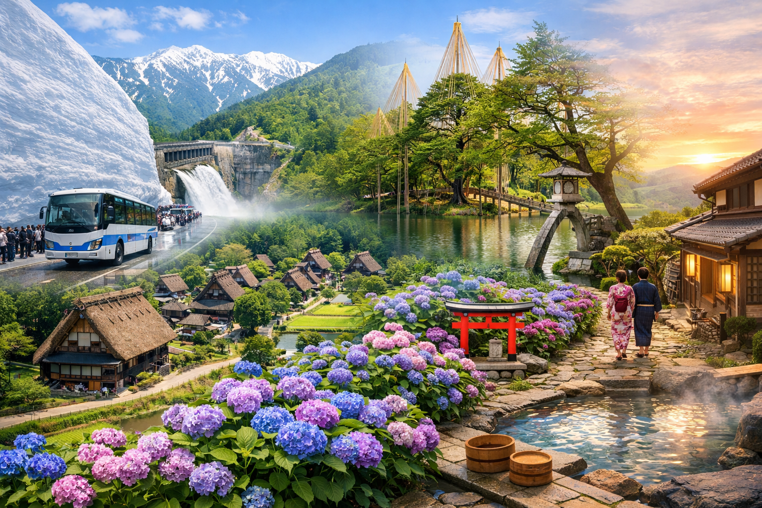 立山黑部、合掌村兼六園、初夏紫陽花祭、馬籠宿溫泉香五日