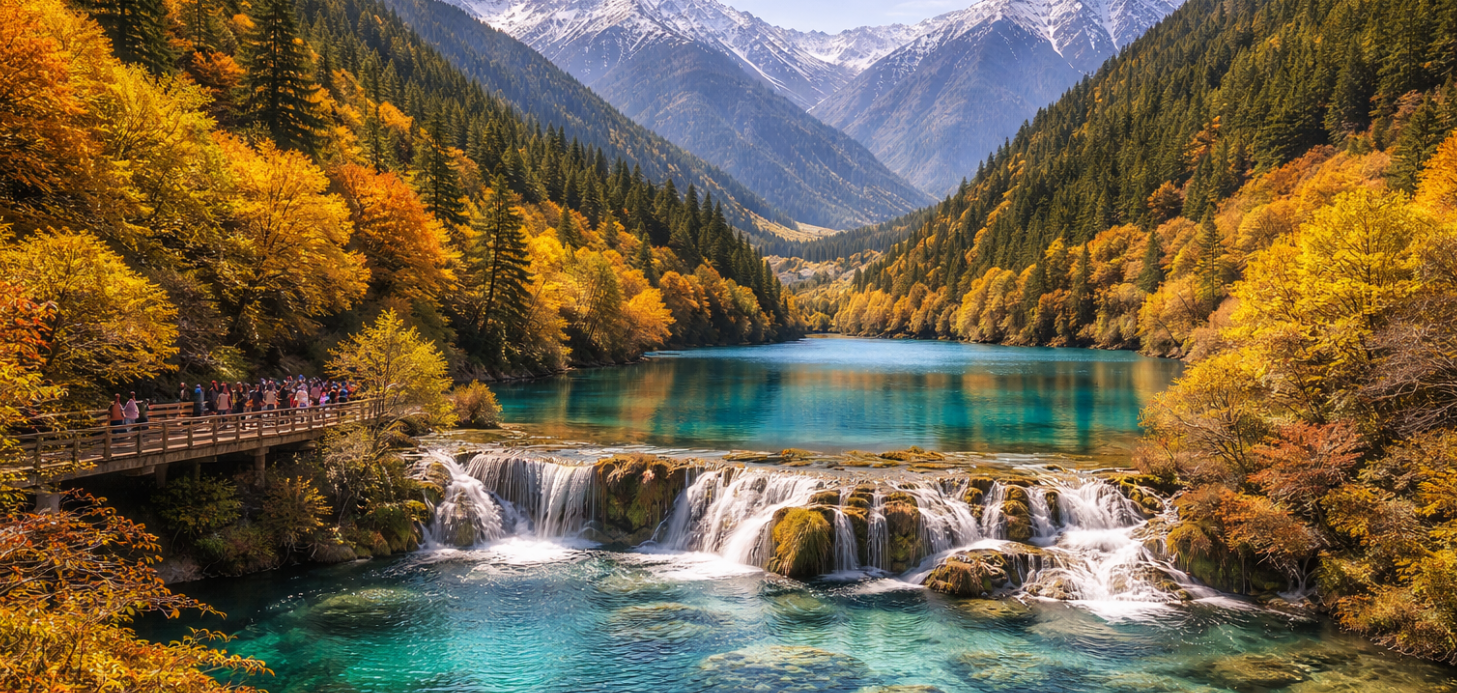 九寨溝+環保公車（盆景灘、蘆葦海、火花海、臥龍海、樹正群海、樹正寨、犀牛海）（九寨藏羌歌舞秀）