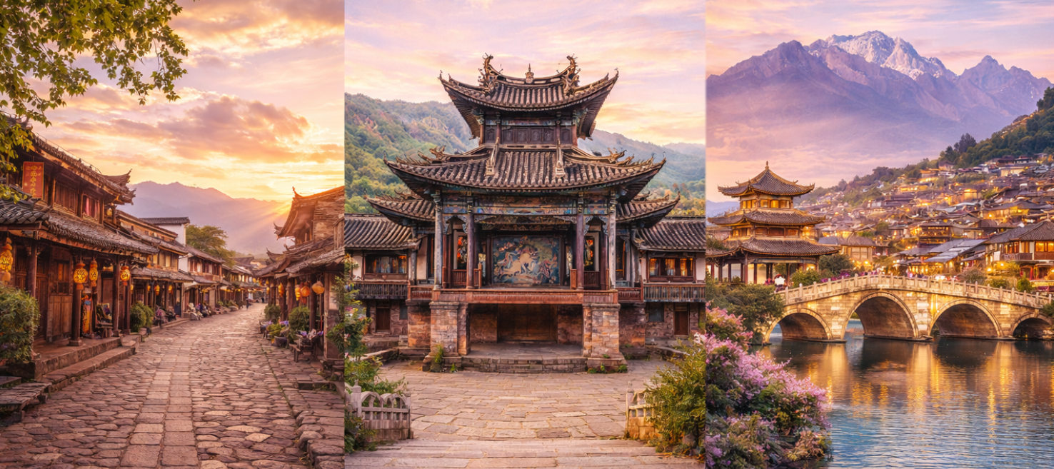 大理-（車程約2.5H）沙溪【沙溪古鎮、古戲臺、玉津橋】-（車程約2H）麗江【黑龍潭公園、麗江古城、四方街】