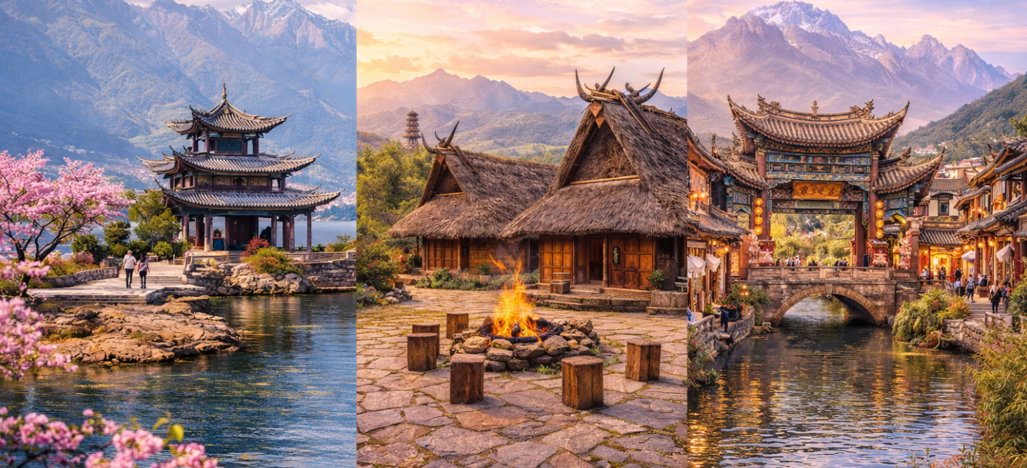 麗江 (車程約2hr)大理【雙廊古鎮電瓶車、聖托尼尼單程電瓶車】-楚雄【彝人古鎮、篝火晚會】