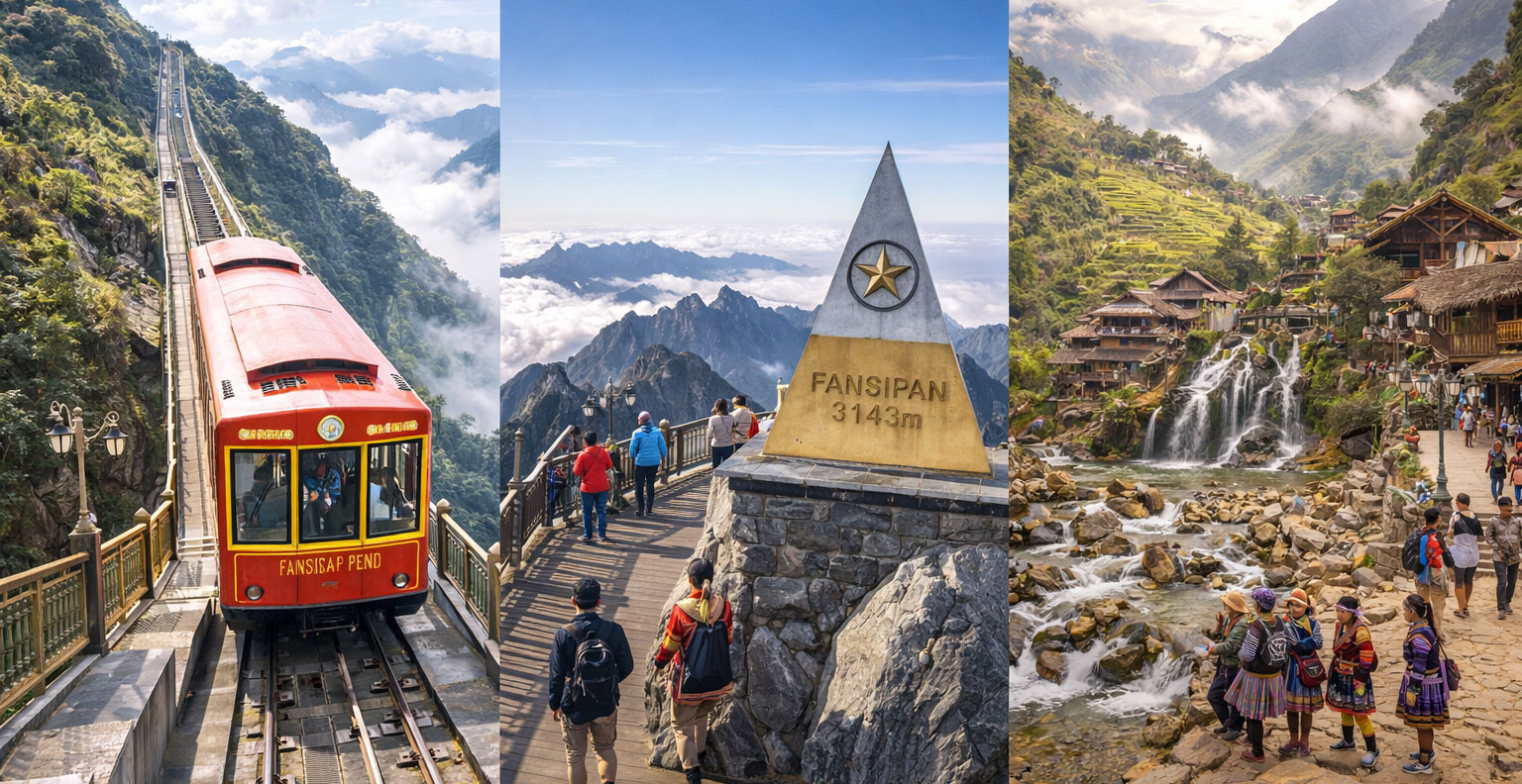 沙壩－番西邦山芒華山列車－番西邦纜車－登上中南半島第 一高峰 番西邦峰 FANSIPAN 海拔 3143米 含小火車上行山頂，參觀 Cat Cat Village 吉吉村（含苗族傳統服裝體驗）