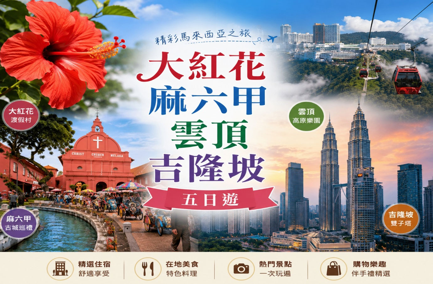 大紅花 麻六甲 雲頂 吉隆坡 5日遊