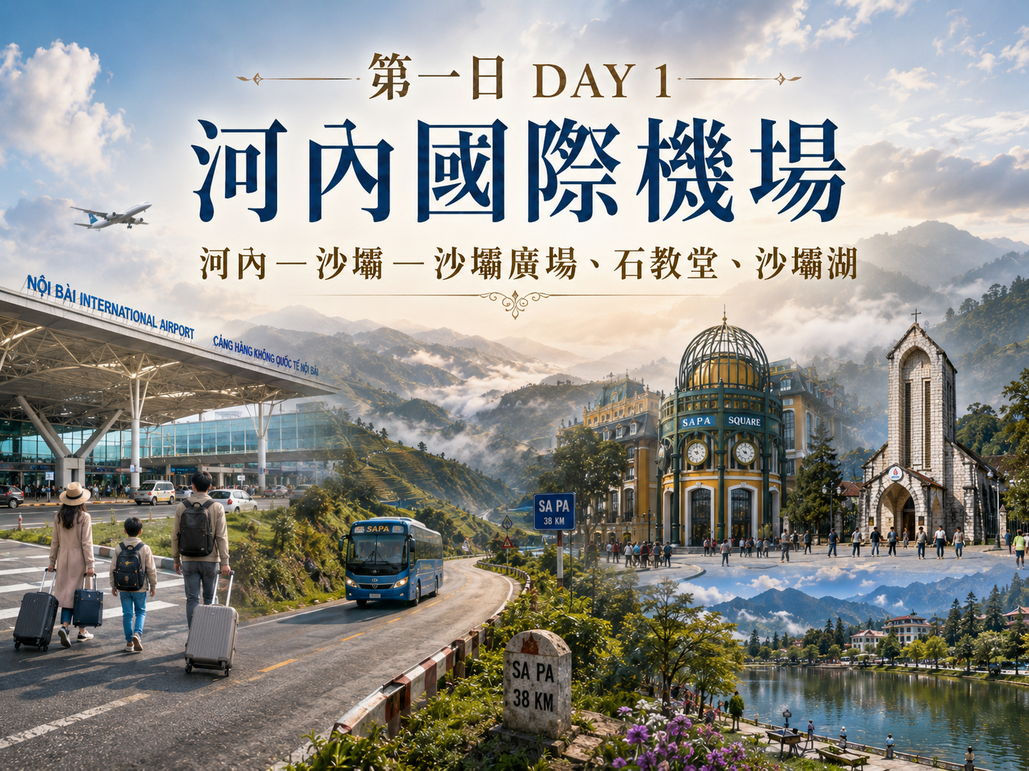 桃園國際機場／河內國際機場  CI791 08:20起飛10:30到HAN 河內 河內-沙壩-沙壩廣場、石教堂、沙壩湖